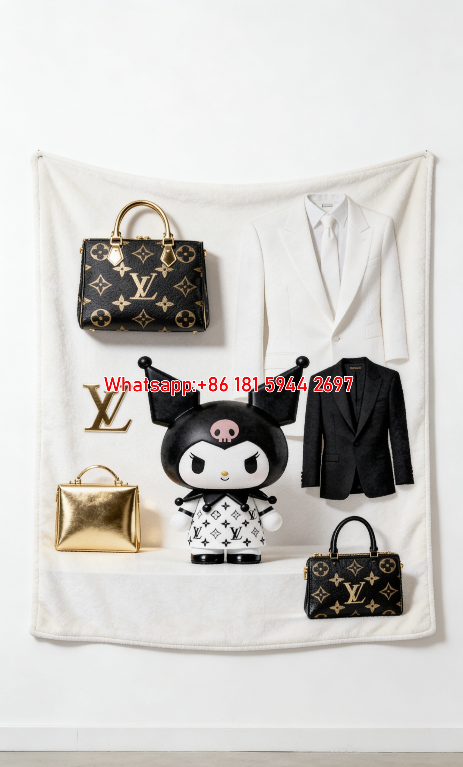 Kuromi LV Monogram Flannel Throw Blanket 355